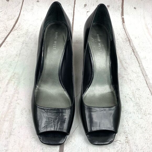 Nine West | patent leather open toe heels 10 black. - Picture 1 of 4